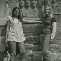 Students Linda Dooring of Eastern Michigan University (left) and Kimberly Rowe of Grand Valley State College (right) at German summer school, 1972.